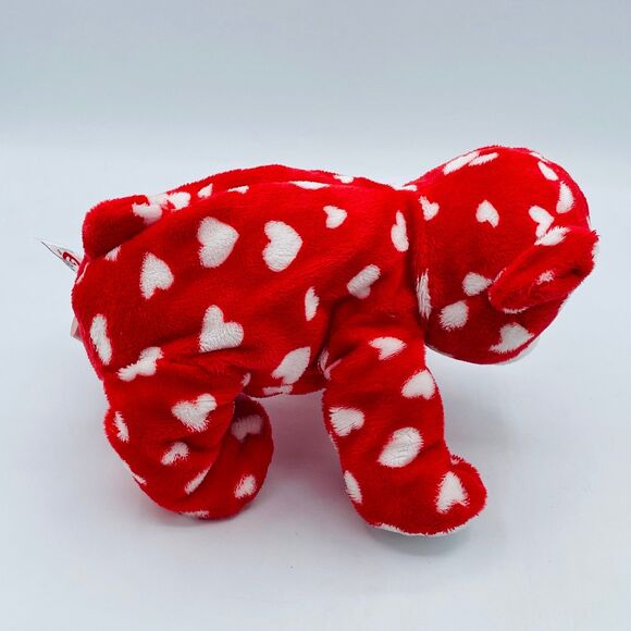 Ty Pluffies DREAMLY Red Teddy Bear White Hearts TySilk 2008 Stuffed Animal Plush - Picture 8 of 8